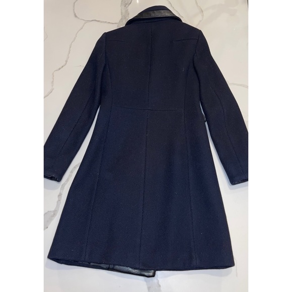 ZARA Navy Wool Black Faux Leather Trim Coat XS - Picture 5 of 12